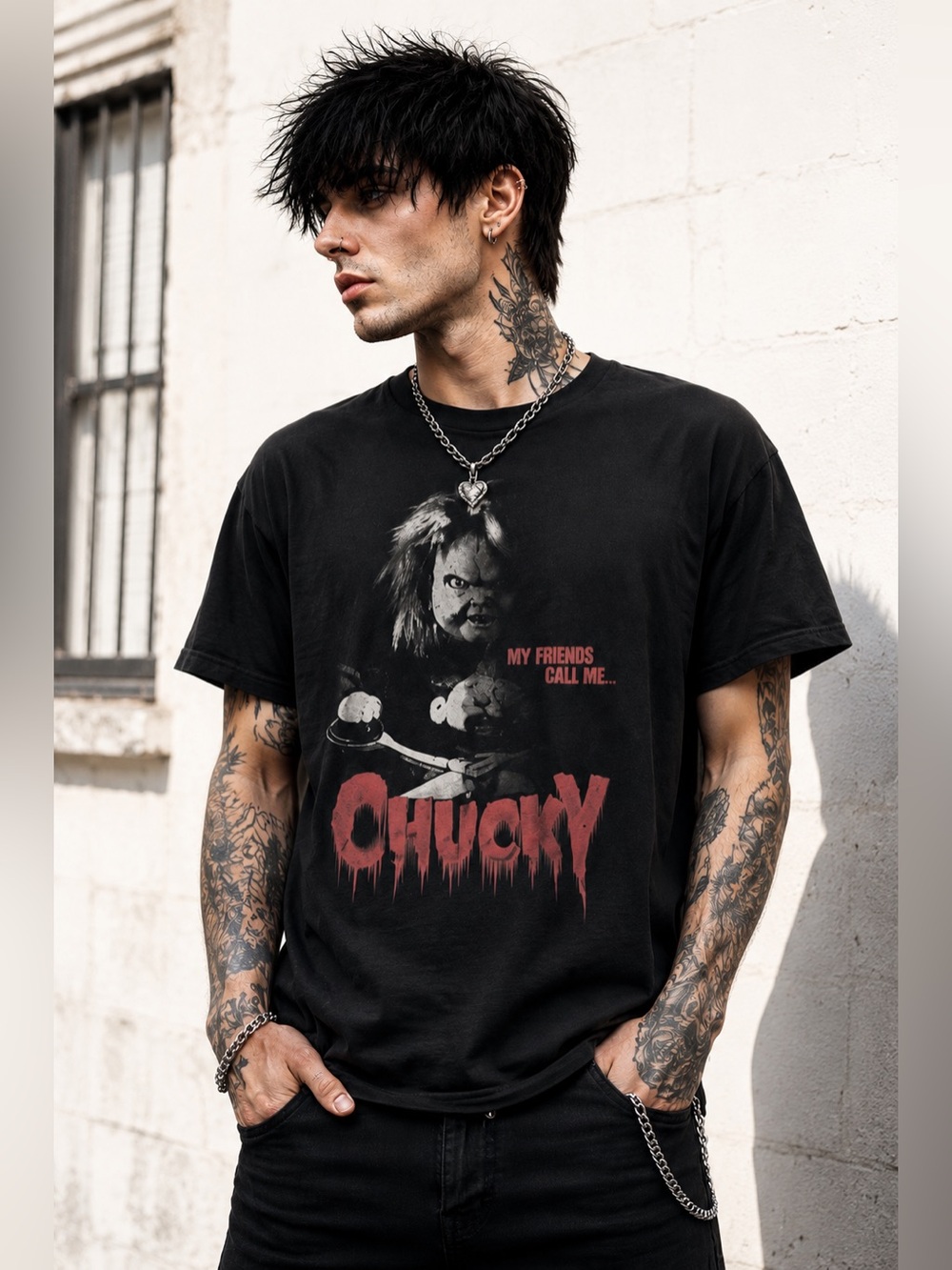 Chucky Officially Licensed Black Graphic Tee My Friends Call Me Chucky Large